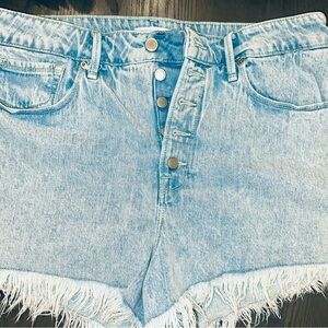 Good American Blue Jean Shorts Distressed Frayed Hem